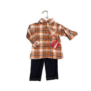 Real Love Shirt Pant Set Boys 24 Month 2 Pieces Button Up Top Stretch Pants NEW